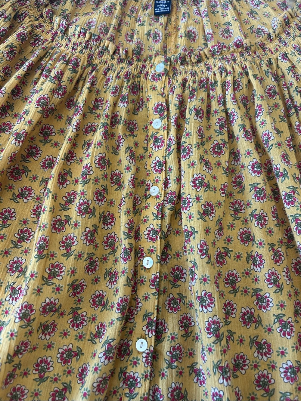 Chaps Yellow Floral Smocked Top - Picture 2 of 6